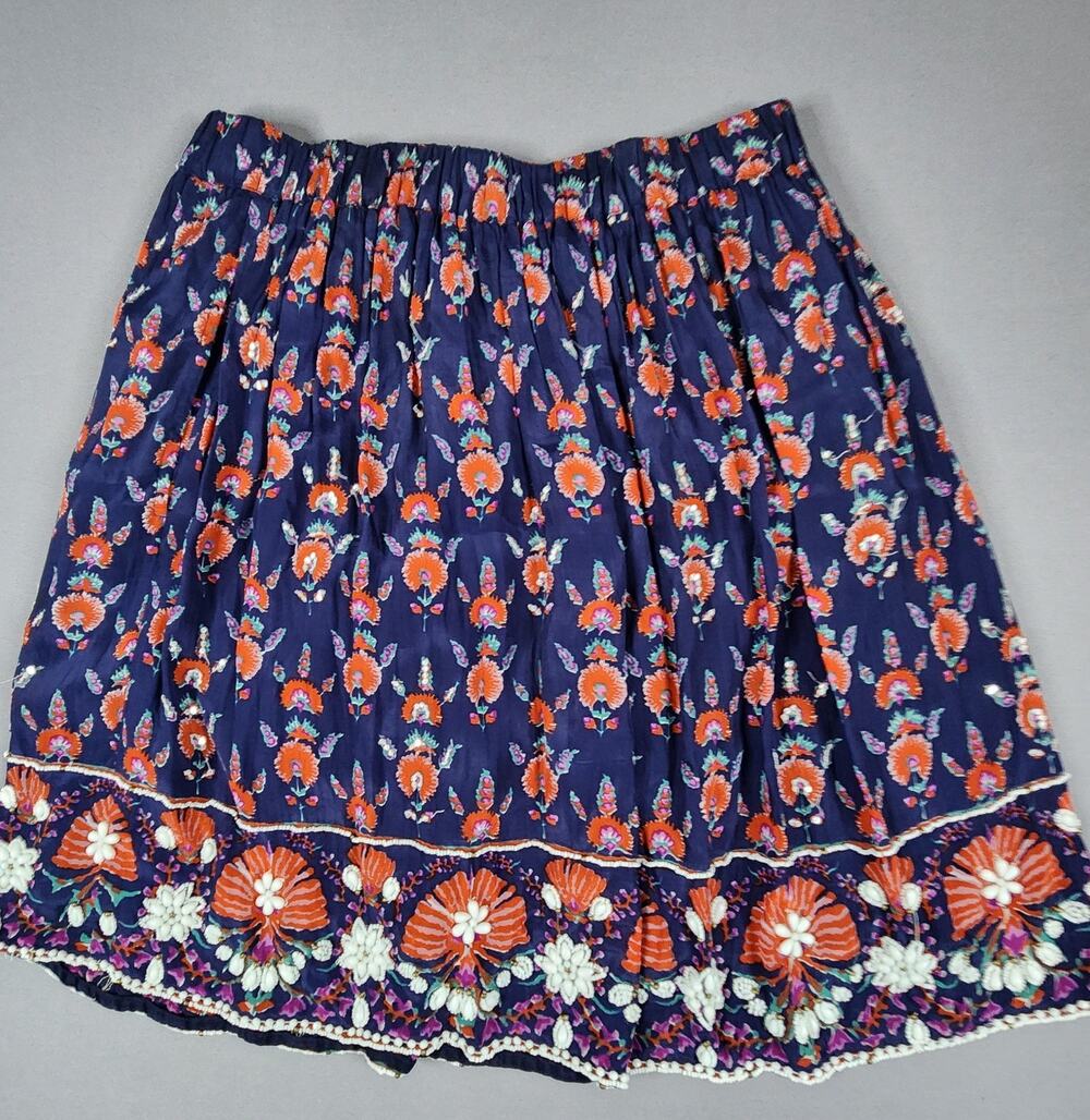 Maeve Medium Adela beaded boho cottage pull-on skirt, navy floral shells lining